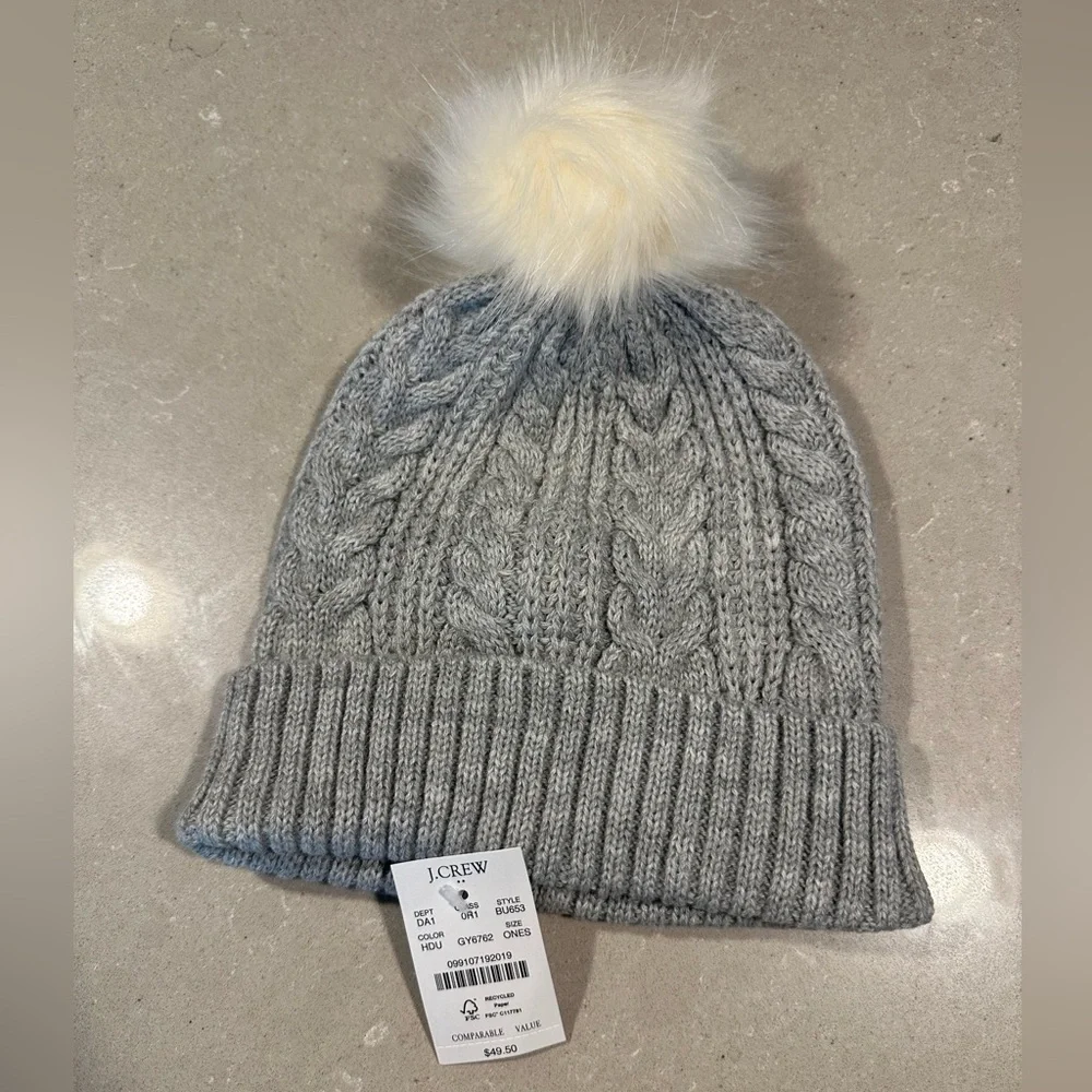 J Crew Cable Knit Pom Pom Hat